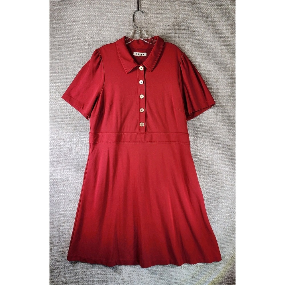 Boden Nicolette Topstitched Ponte Dress Womens 16-18 Red 1/2 Button Short Sleeve